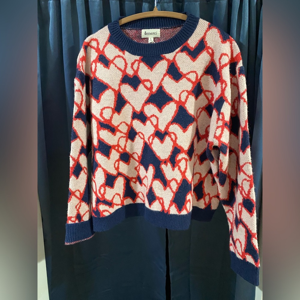 Amore Heart Patterned Sweater - Red and Navy